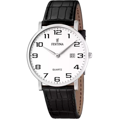 MONTRE FESTINA CLASSICS F16476/1 BLANC, BRACELET CUIR, HOMME