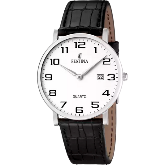 MONTRE FESTINA CLASSICS F16476/1 BLANC, BRACELET CUIR, HOMME