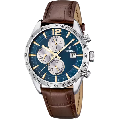 MONTRE FESTINA F16760/7 BLEU, BRACELET CUIR, HOMME